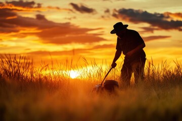 Man in Field with Suitcase