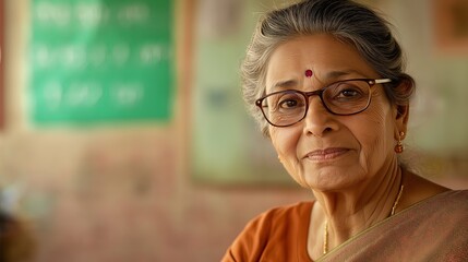 Portrait of Elderly Woman in Traditional Indian Saree