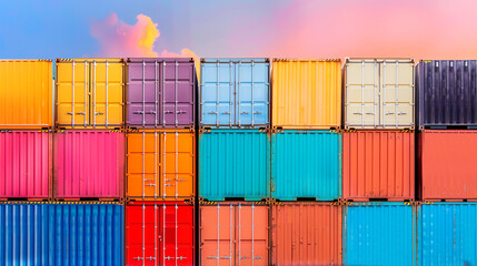 Fototapeta premium Stacked cargo containers in a variety of colors