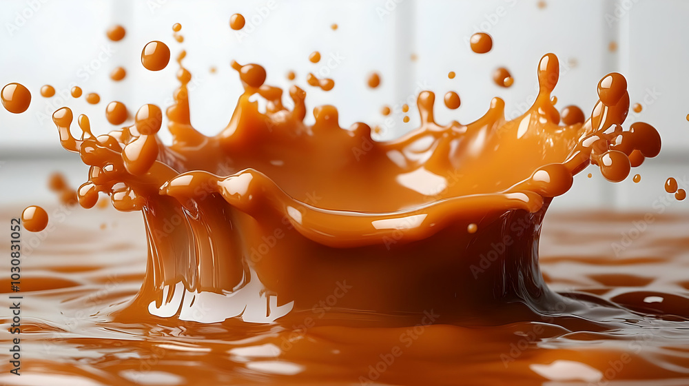 Poster a splash of orange liquid creating dynamic droplets in motion.