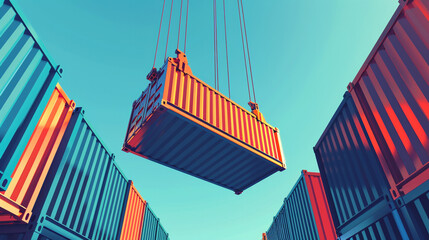 Cargo Container Being Lifted by Crane