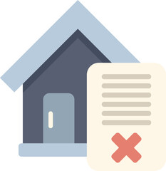 Simple flat illustration of a house loan application getting rejected with a red cross mark