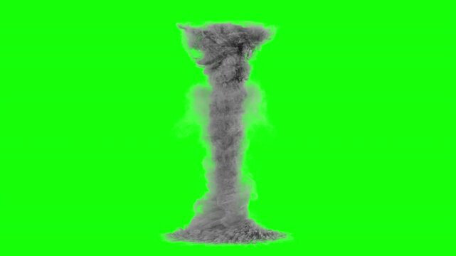 a tornado on a green background. 3d animation of a tornado. tornado and dust isolated. realistic tornado