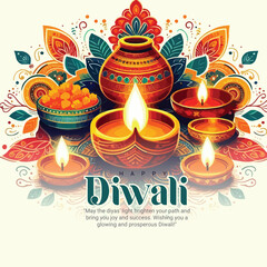 Happy Diwali or Deepawali Social Media Post Template Banner