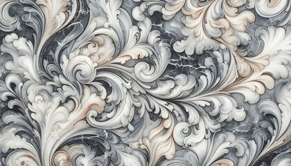 gray marble texture with vintage floral pattern