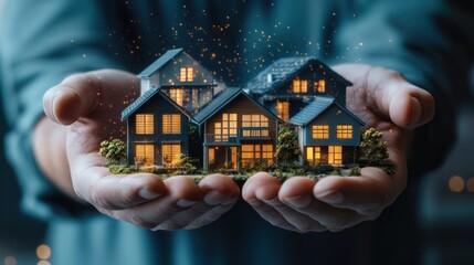 Investing in property hands holding houses concept generative ai Real Estate home listing buying or selling home