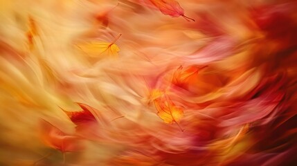 Abstract swirling autumn leaves in warm colors, creating a vibrant and dynamic background.