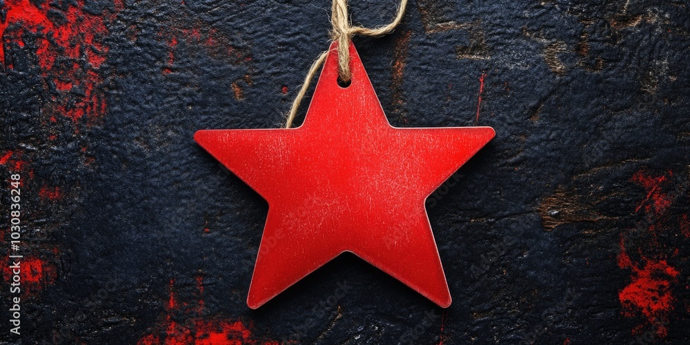 Poster red star hanging from string