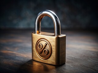 Fototapeta premium Brass Padlock with Percentage Symbol - Finance Security and Interest Rates