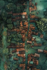 Fototapeta premium Surrounded Village Water