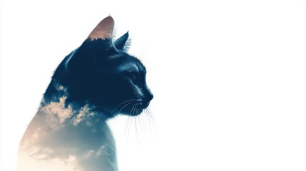 Obraz premium A serene silhouette of a cat blended with a dreamy sky, capturing the essence of nature and tranquility in a single image.