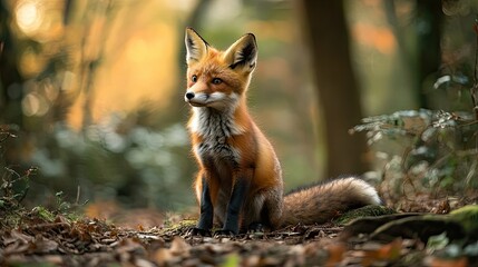 Obraz premium fox sits attentively in the woods 
