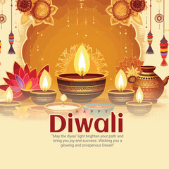 Happy Diwali or Deepawali Social Media Post Template Banner