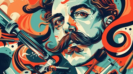 Bold Graphic Poster for Men's Grooming Event with Stylized Mustache Illustration