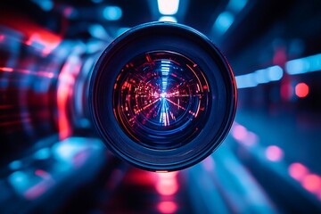 Camera Lens Reflecting Colorful Lines and Gradient Lights