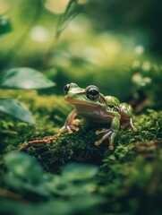 Obraz premium Frog on Mossy Ground