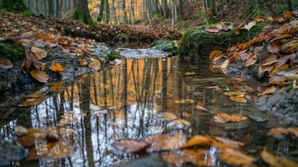 Forest Stream with Leaves
