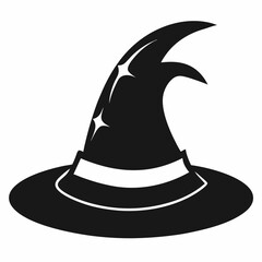 A witch's hat with a crooked brim silhouette vector illustration on white background