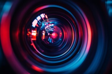 Camera Lens with Red and Blue Gradient Reflection