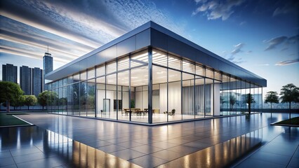 Fototapeta premium Minimalist Exhibition Hall: Glass Façade & Modern Architecture