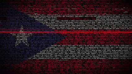 Binary code on flag of Puerto Rico. Program source code or Hacker concept on Puerto Rican flag....