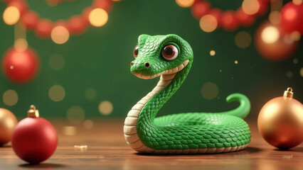 Fototapeta premium 2025 - Cute Cartoon Green Snake