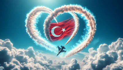 Jet Aerial Acrobatics with Turkish Flag Smoke Trail - Celebrating Turkish National Days in a Dynamic Loop-the-Loop Performance