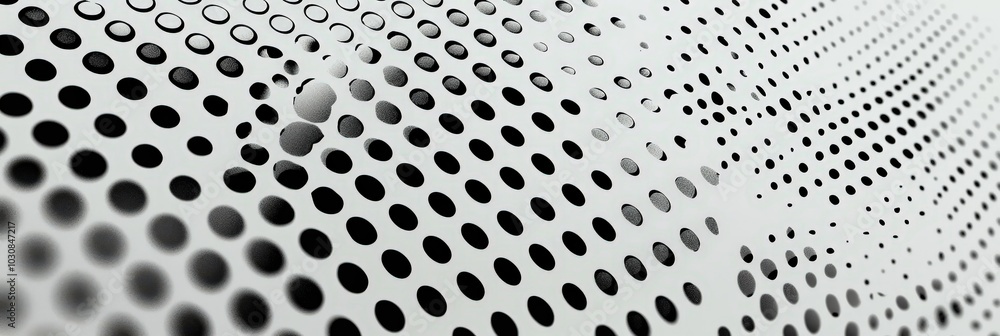 Poster a textured surface showcases a pattern of uniformly arranged circular perforations, creating intrigu
