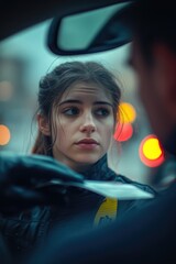 Fototapeta premium Woman in car looking out window