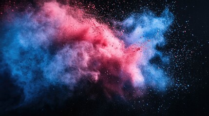 Fototapeta premium Blue and Red color powder explosion on black background. Colorful dust explode. Paint Holi