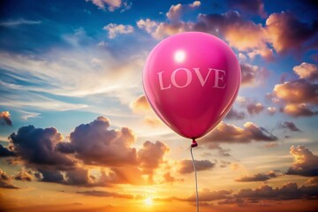 Obraz premium Romantic Pink Balloon with LOVE Text for Valentine's Day Decor and Celebrations