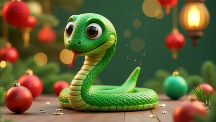 Fototapeta premium 2025 - Cute Cartoon Green Snake