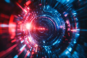 Obraz premium Cybernetic Tunnel with Red and Blue Glows