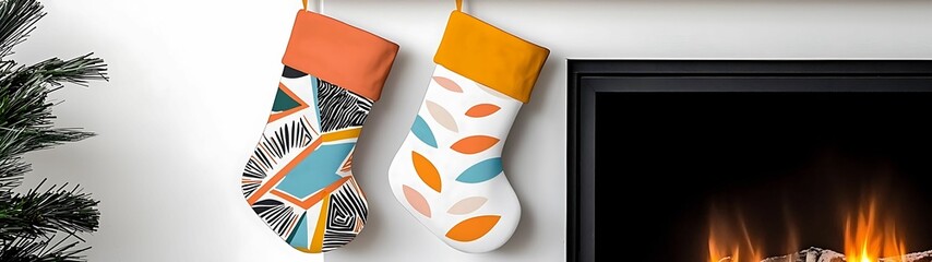 Festive decor unique stockings hanging by the fireplace for a cozy holiday atmosphere