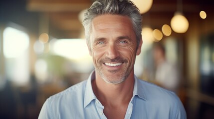 Fototapeta premium portrait of smiling and friendly looking middle aged attractive businessman