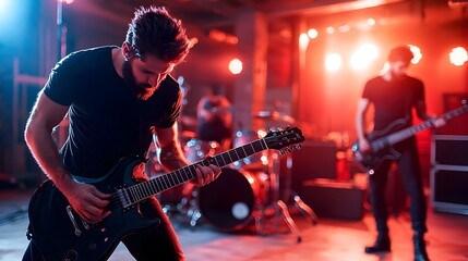 Obraz premium Orange Electric Guitar on Stage 