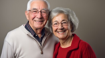 An older, middle-aged couple is happy, having fun and laughing indoor
