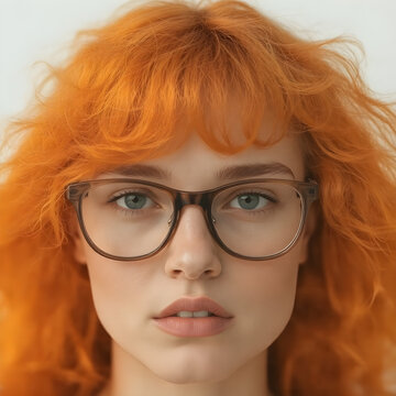 Un acercamiento al lindo rostro de una pelirroja con unos lindos anteojos