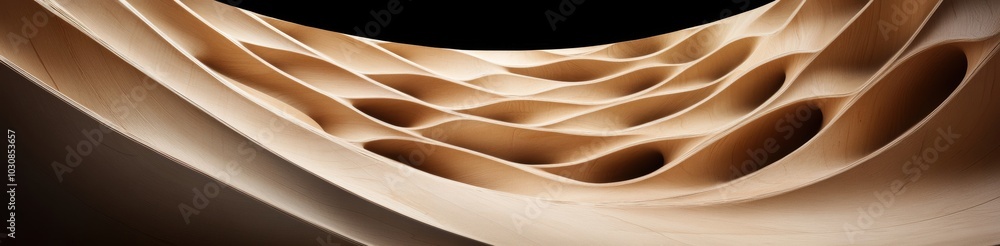 Poster Undulating wooden waves create a mesmerizing abstract pattern, AI