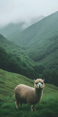 Fototapeta premium Alpaca fofinha em um prado verde