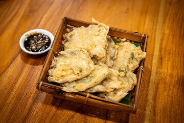 Indonesian authentic food called "tempe mendoan"