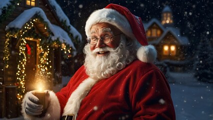 Santa Claus Spreading Holiday Cheer with a Sparkler in a Magical, Festive Christmas Celebration .
