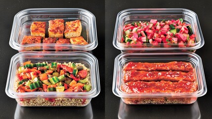 Vegan Bento: A plant-based bento with quinoa salad, roasted veggies, and marinated tofu. Nutrient-packed and eco-friendly. 