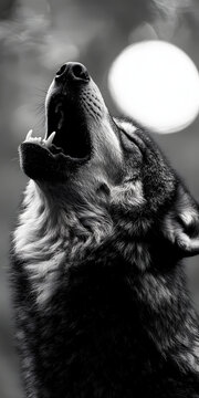 Lobo cinzento uivando para a lua