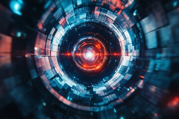 Fototapeta premium Futuristic Glowing Orange and Blue Rings in Grid Pattern