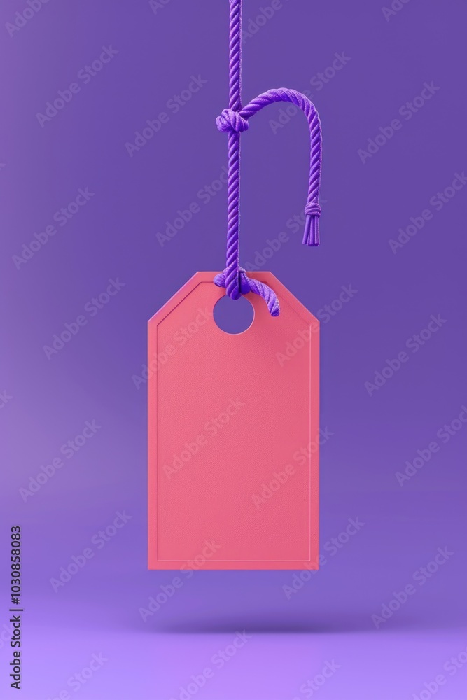 Poster tag hanging from a string