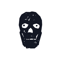 Skull logo icon sign Hand drawn ink sketch Scary creepy face head Doodle cartoon halloween design Fashion print for clothes funny greeting invitation card flyer banner sticker wallpaper cover book ad