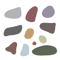 Stone logo icon sign Abstract blots pebble silhouettes Hand drawn template Random figures Organic drops of irregular shape Natural design style Print for clothes greeting invitation card flyer poster