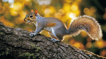 Grey Squirrel on Tree Branch with Blurry Background   Nature Photography