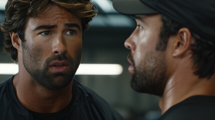 Two Men Talking Close-Up with Focused Expressions